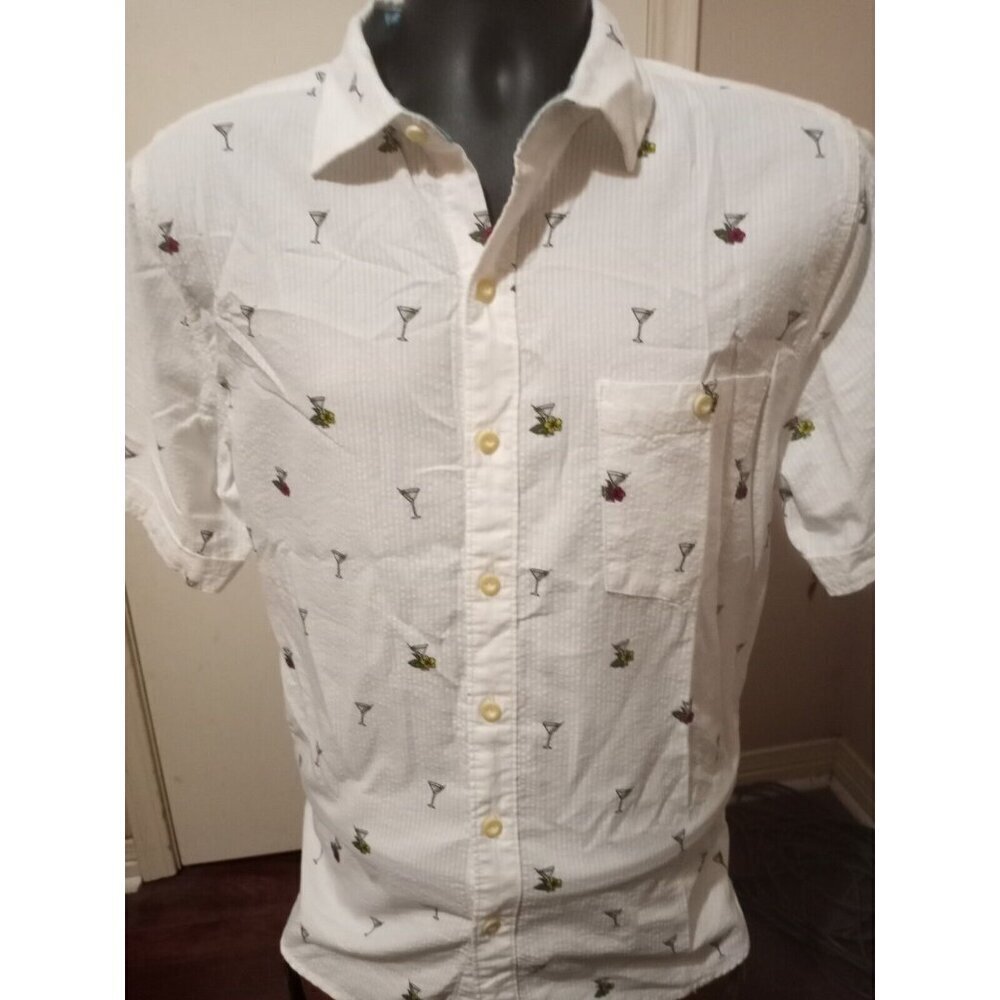 Tommy Bahama Shirt Mens Medium M White Martini Glasses Golf Drinks Seersucker